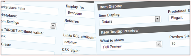 Many widget settings to control items display